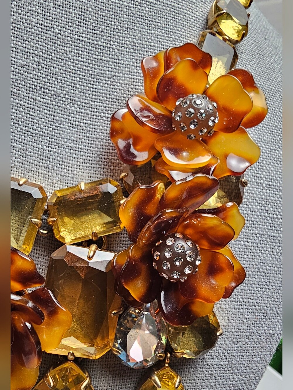 [J. Crew] Chunky Tortoise Flowers Yellow & Clear Faceted Crystal Bib Statement - Picture 11 of 16